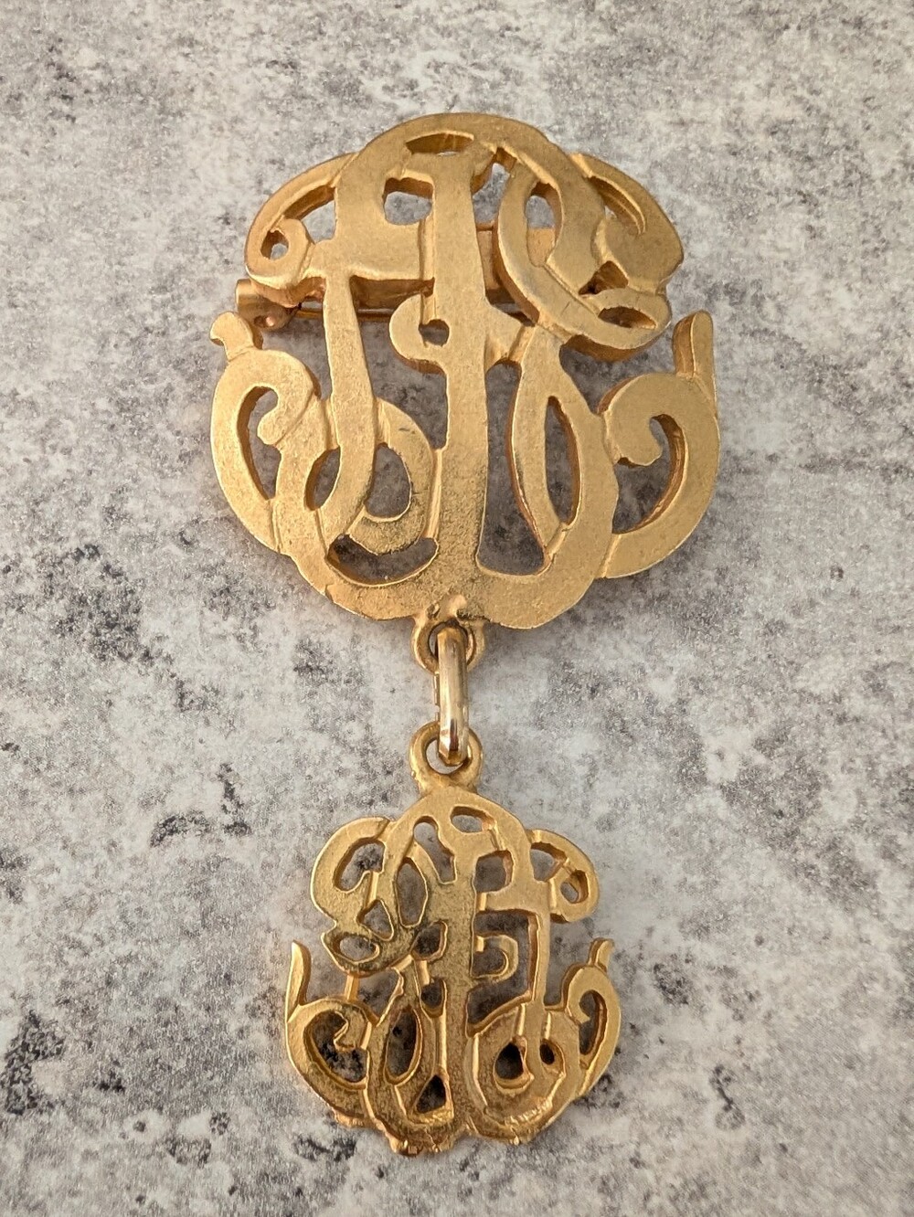 Vintage Gold-Tone Turkish Knot Script Monogram Drop Brooch